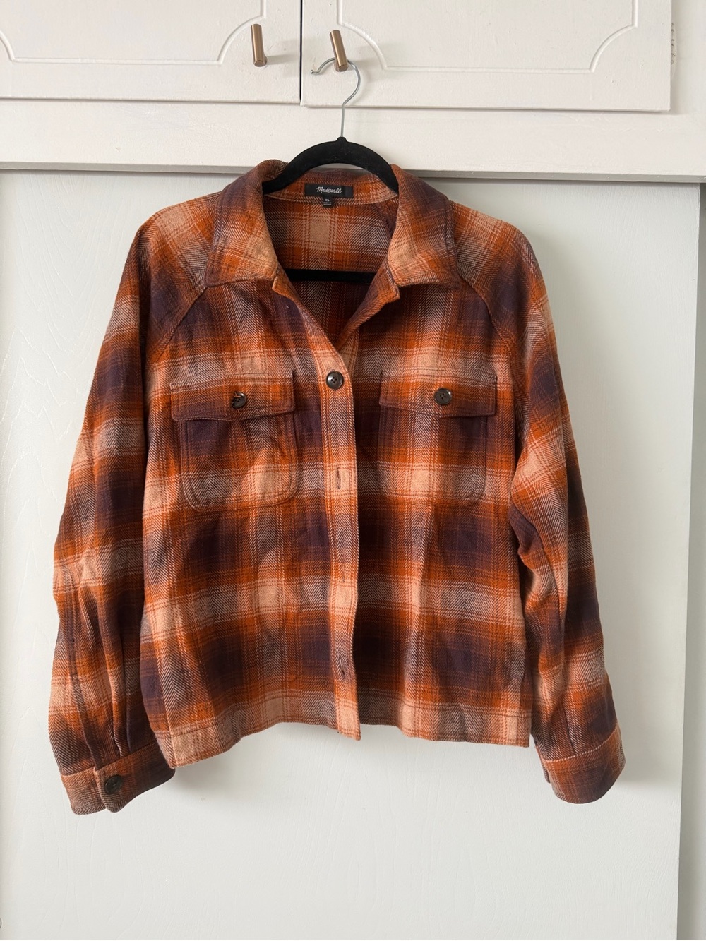 Madewell Orange and Brown Plaid Button-Up